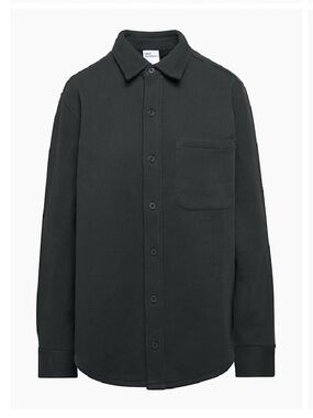 Black cozy fleece Button-Up Shirt jacket